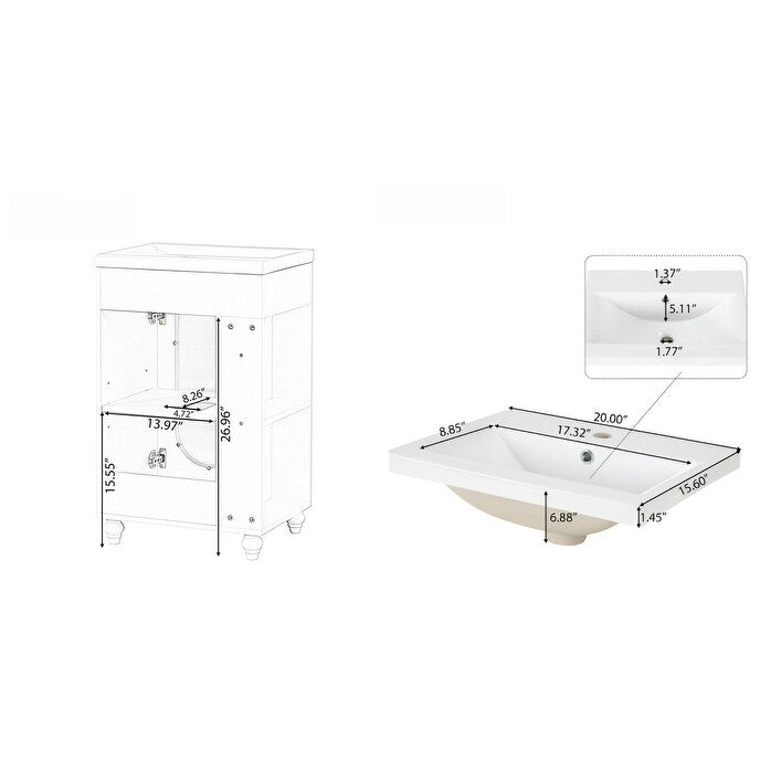 White 20" Bathroom Vanity With Sink, Bathroom Vanity Cabinet With Two-tier Shelf, Adjustable Shelf