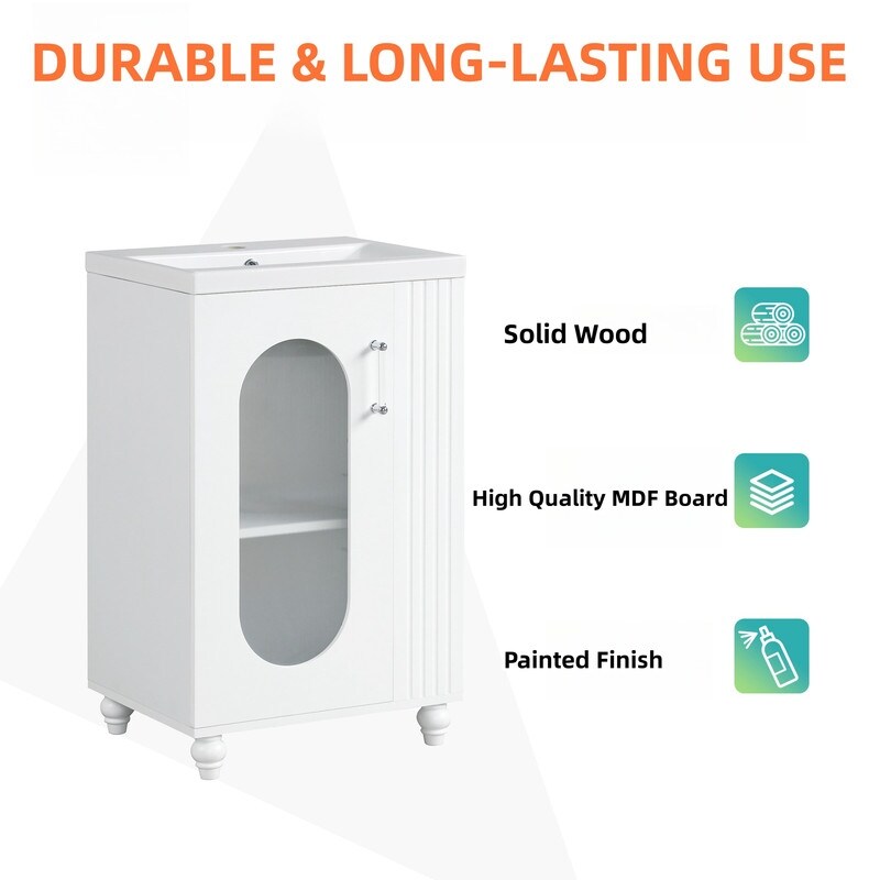 White 20" Bathroom Vanity With Sink, Bathroom Vanity Cabinet With Two-tier Shelf, Adjustable Shelf