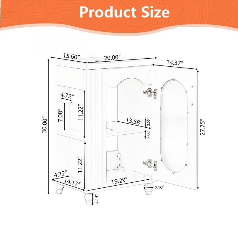 White 20" Bathroom Vanity With Sink, Bathroom Vanity Cabinet With Two-tier Shelf, Adjustable Shelf