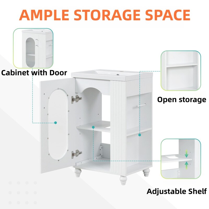 White 20" Bathroom Vanity With Sink, Bathroom Vanity Cabinet With Two-tier Shelf, Adjustable Shelf