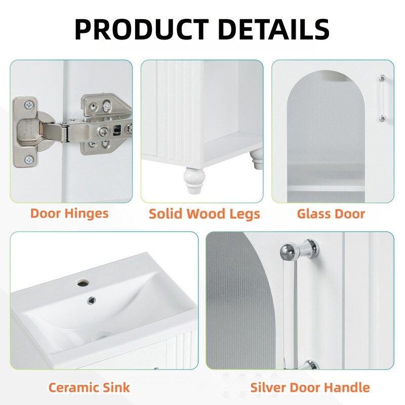 White 20" Bathroom Vanity With Sink, Bathroom Vanity Cabinet With Two-tier Shelf, Adjustable Shelf