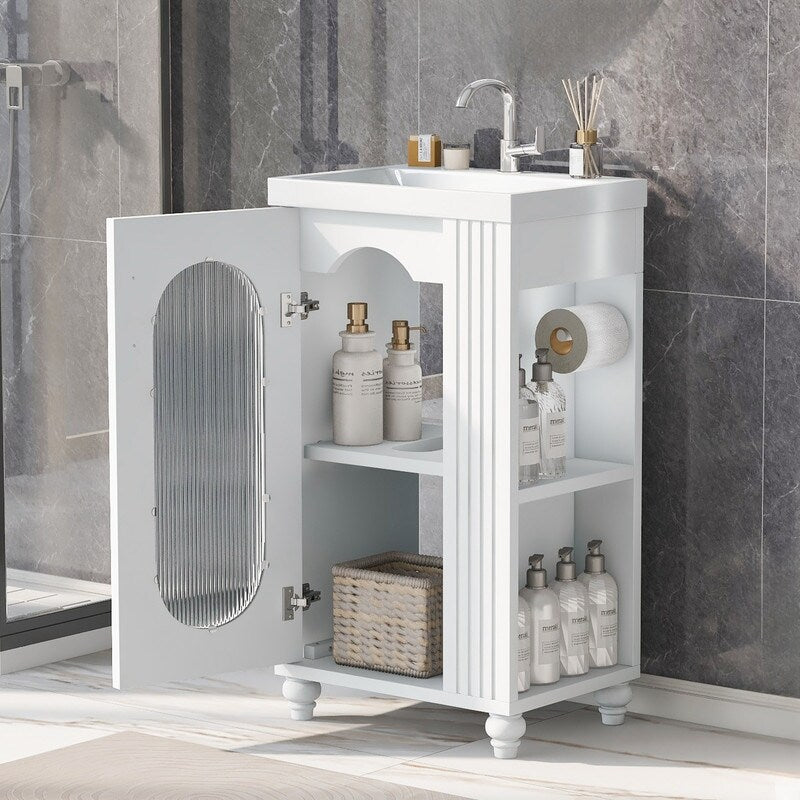 White 20" Bathroom Vanity With Sink, Bathroom Vanity Cabinet With Two-tier Shelf, Adjustable Shelf