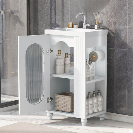 White 20" Bathroom Vanity With Sink, Bathroom Vanity Cabinet With Two-tier Shelf, Adjustable Shelf