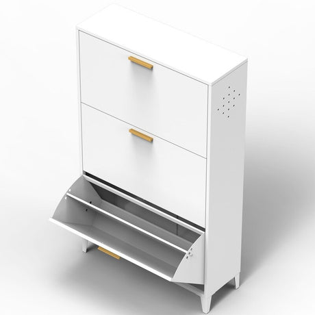 White 3 Drawer Shoe Cabinet, Freestanding Shoe Rack Storage Organizer with Flip Door