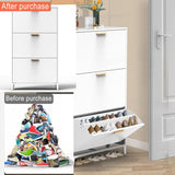 White 3 Drawer Shoe Cabinet, Freestanding Shoe Rack Storage Organizer with Flip Door