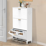 White 3 Drawer Shoe Cabinet, Freestanding Shoe Rack Storage Organizer with Flip Door