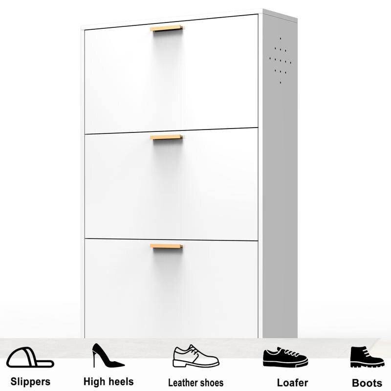 White 3 Drawer Shoe Cabinet, Freestanding Shoe Rack Storage Organizer with Flip Door