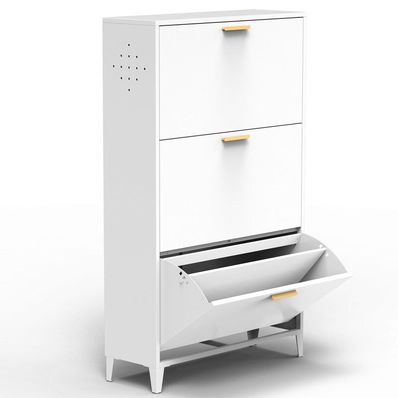 White 3 Drawer Shoe Cabinet, Freestanding Shoe Rack Storage Organizer with Flip Door