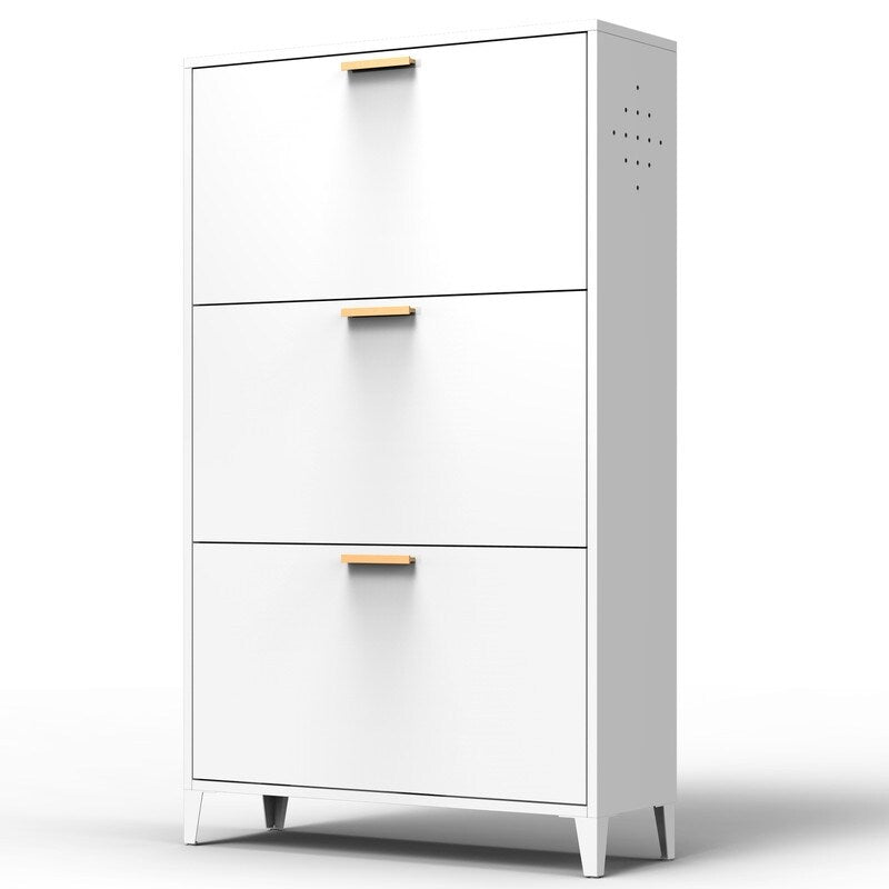 White 3 Drawer Shoe Cabinet, Freestanding Shoe Rack Storage Organizer with Flip Door