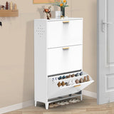White 3 Drawer Shoe Cabinet, Freestanding Shoe Rack Storage Organizer with Flip Door