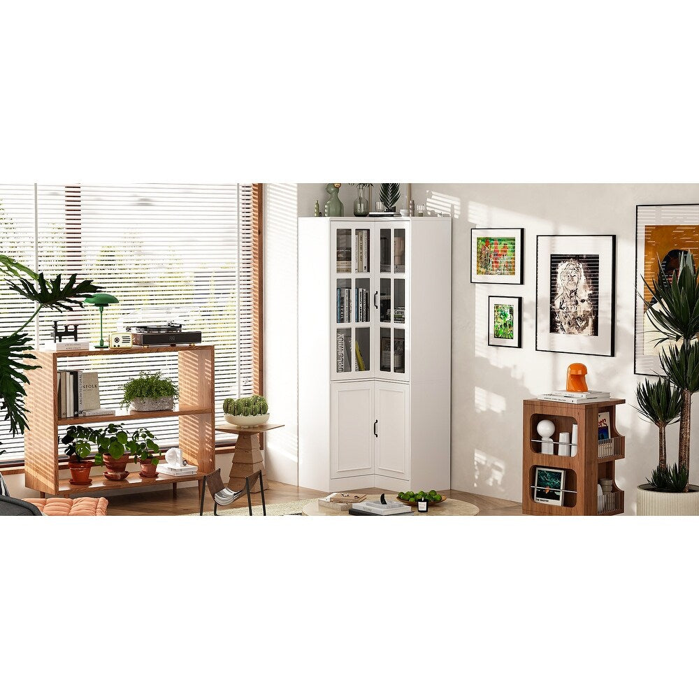 White 4-Door Wooden Storage Cabinet with 5 Shelves for Kitchen or Office