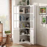 White 4-Door Wooden Storage Cabinet with 5 Shelves for Kitchen or Office