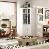 White 4-Door Wooden Storage Cabinet with 5 Shelves for Kitchen or Office