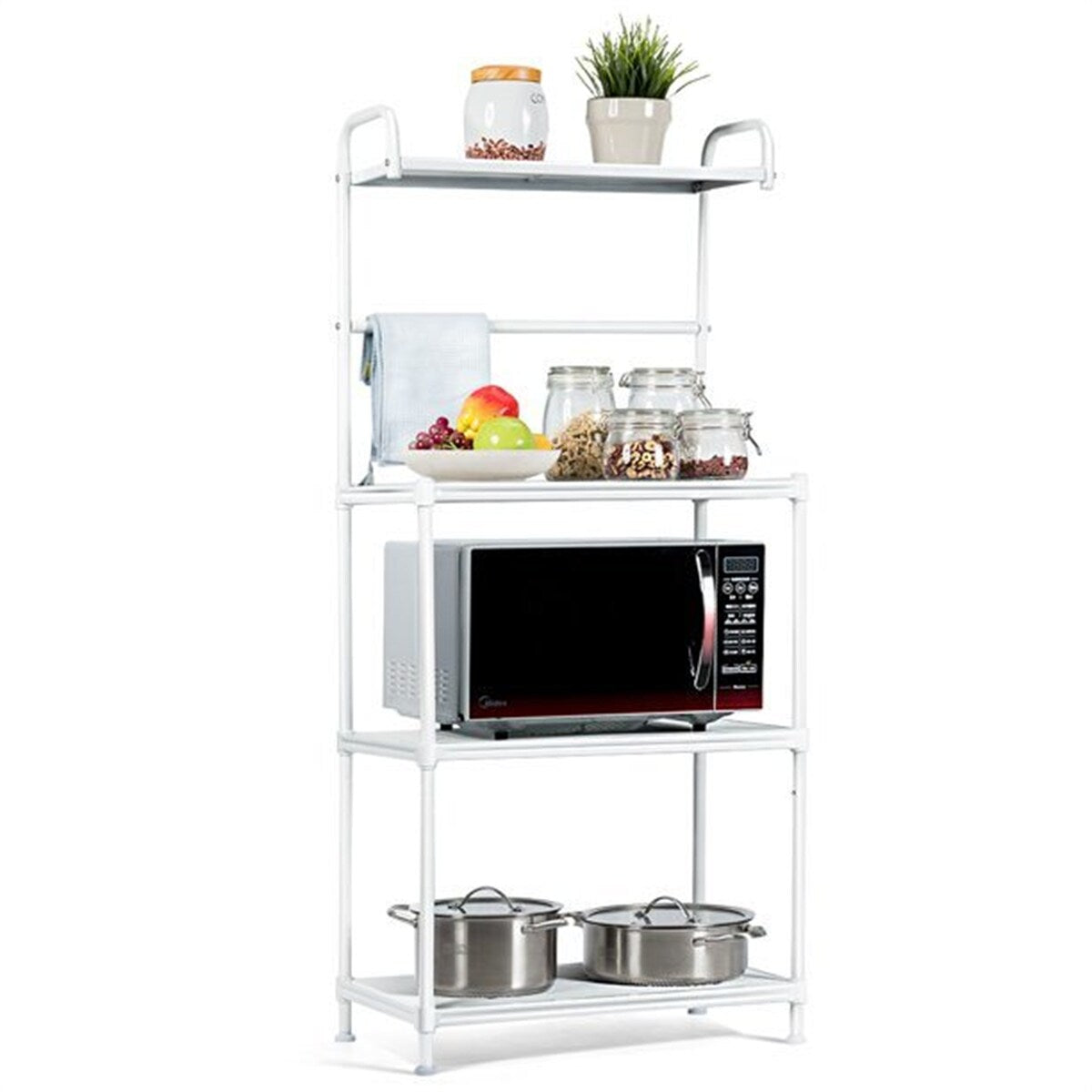 White 4 Tiers Bread Rack Microwave Rack Shelf Kitchen Storage Iron