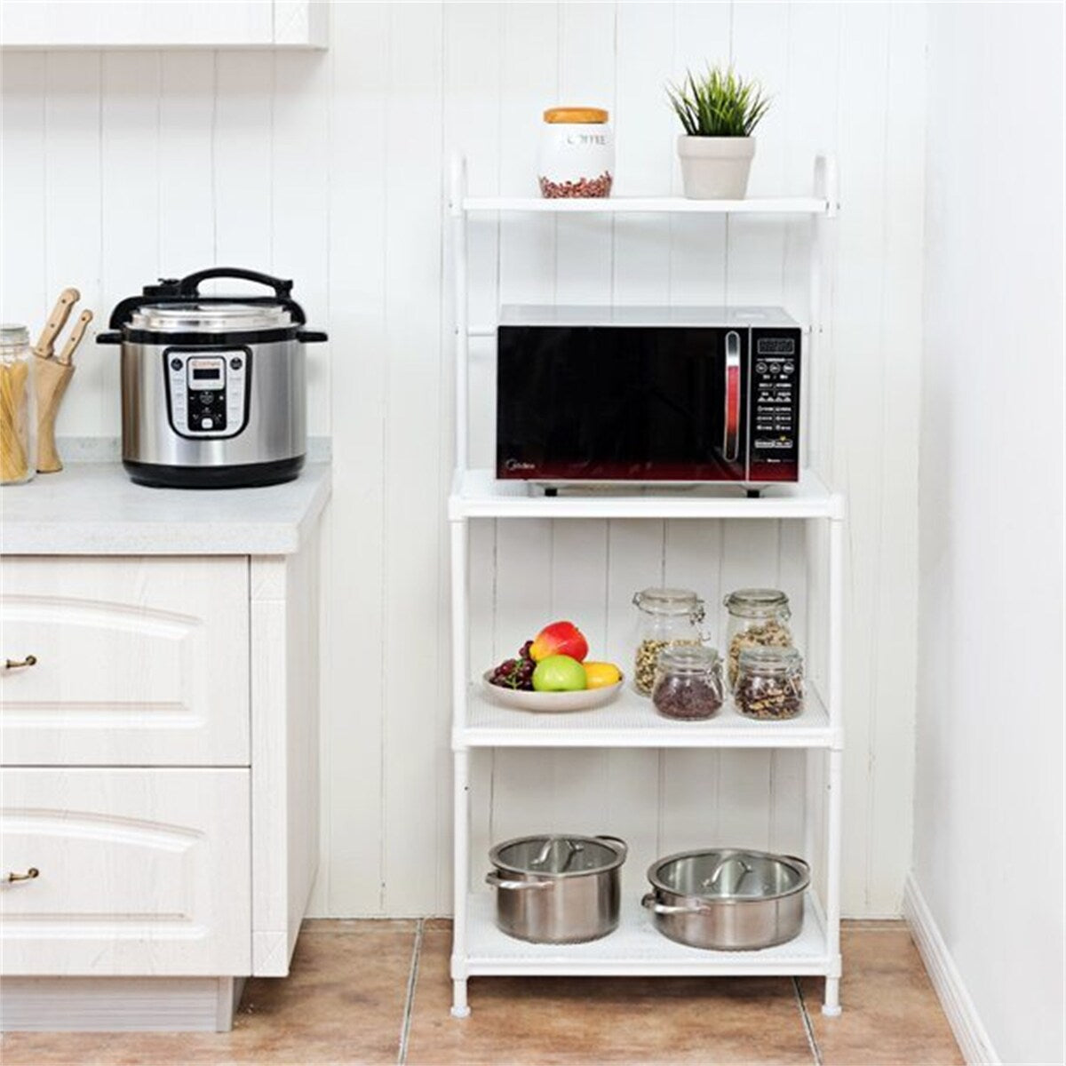 White 4 Tiers Bread Rack Microwave Rack Shelf Kitchen Storage Iron