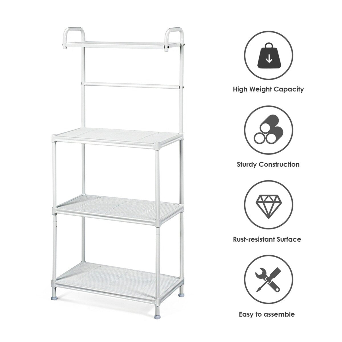 White 4 Tiers Bread Rack Microwave Rack Shelf Kitchen Storage Iron