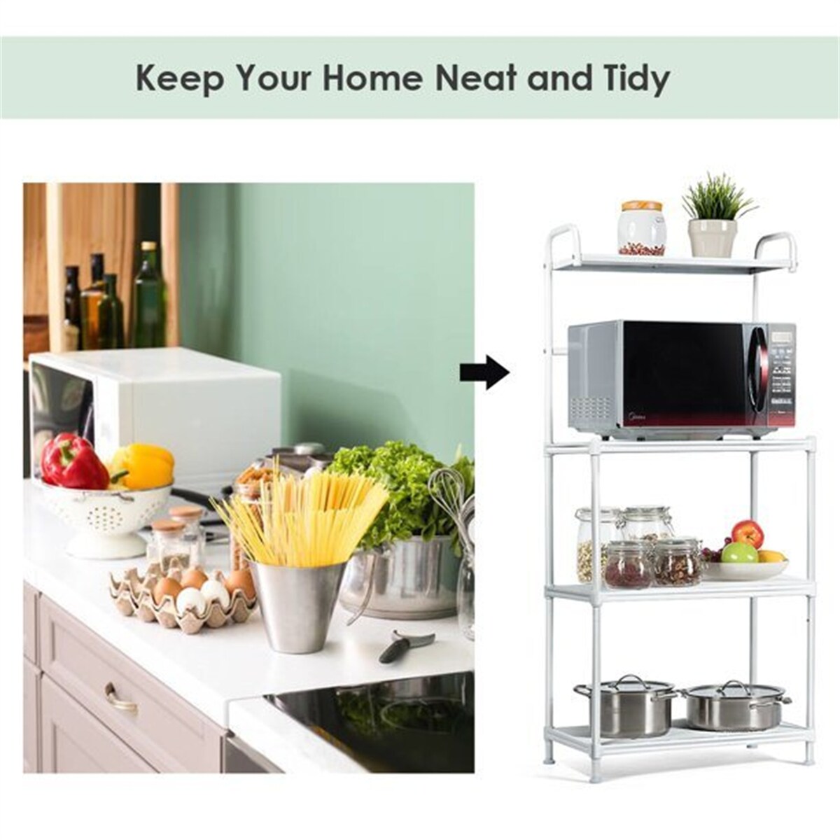 White 4 Tiers Bread Rack Microwave Rack Shelf Kitchen Storage Iron