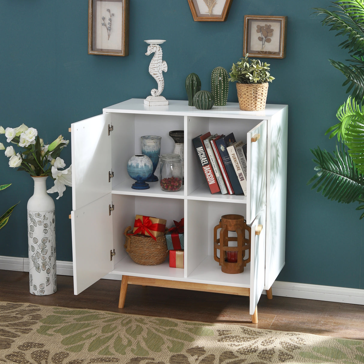 White Accent Storage Cabinet with Doors