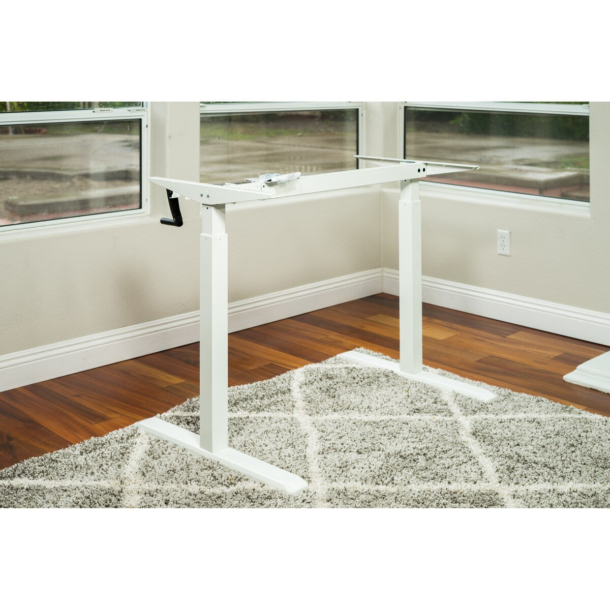 Canary Products White Height Adjustable Crank Desk Frame, Tabletop Not Included, 48.56 Inch Max Height