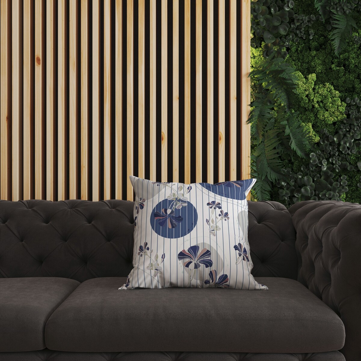 White And Blue Circular Garden Faux Suede Throw Pillow Zipper