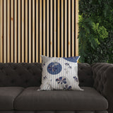 White And Blue Circular Garden Faux Suede Throw Pillow Zipper