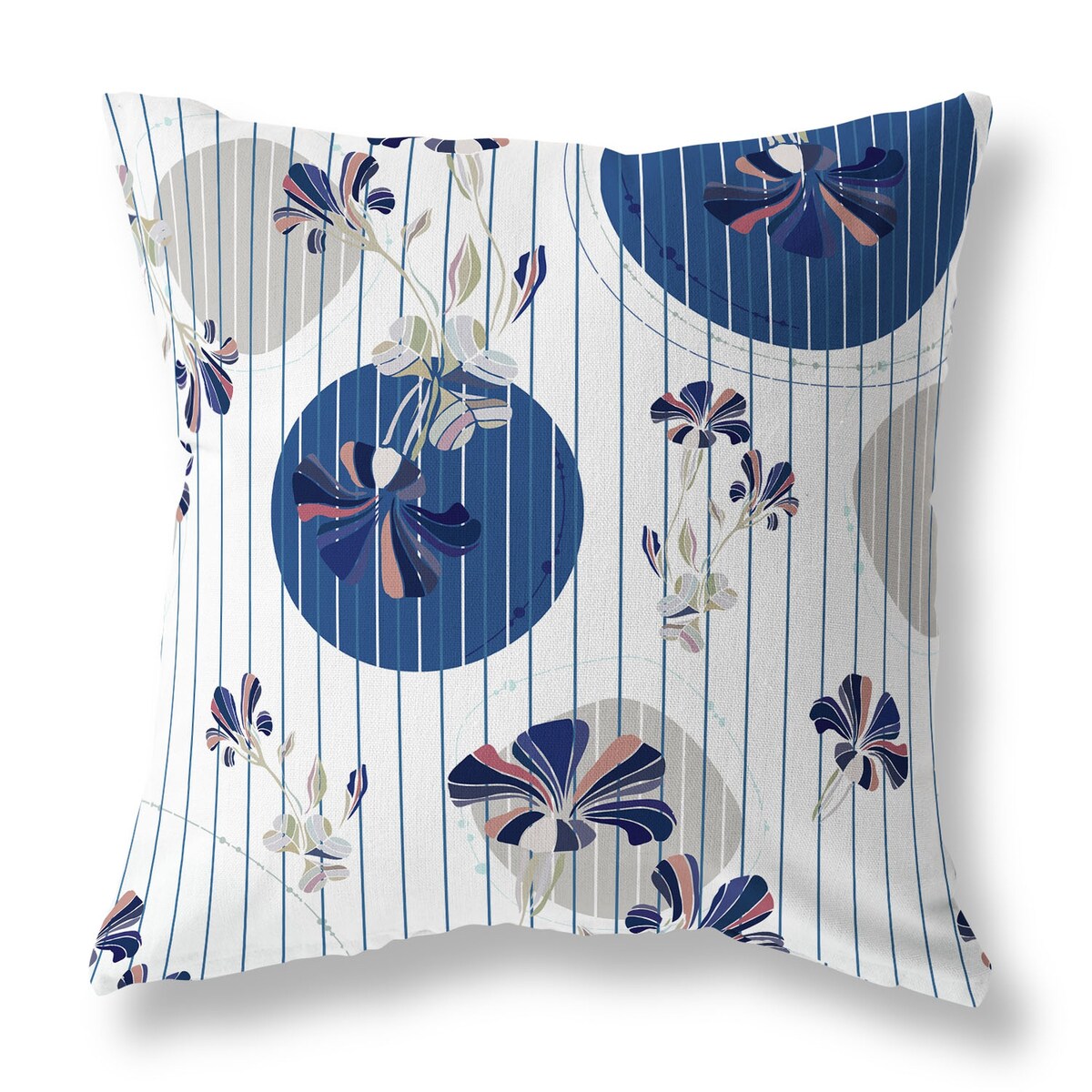 White And Blue Circular Garden Faux Suede Throw Pillow Zipper