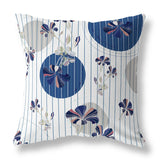 White And Blue Circular Garden Faux Suede Throw Pillow Zipper