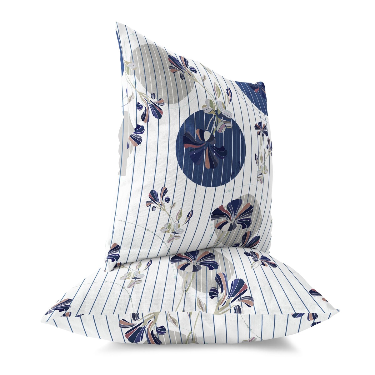 White And Blue Circular Garden Faux Suede Throw Pillow Zipper