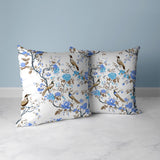 White And Blue Flight of the Forest Indoor/Outdoor Throw Pillow