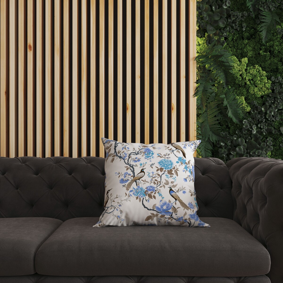 White And Blue Flight of the Forest Indoor/Outdoor Throw Pillow