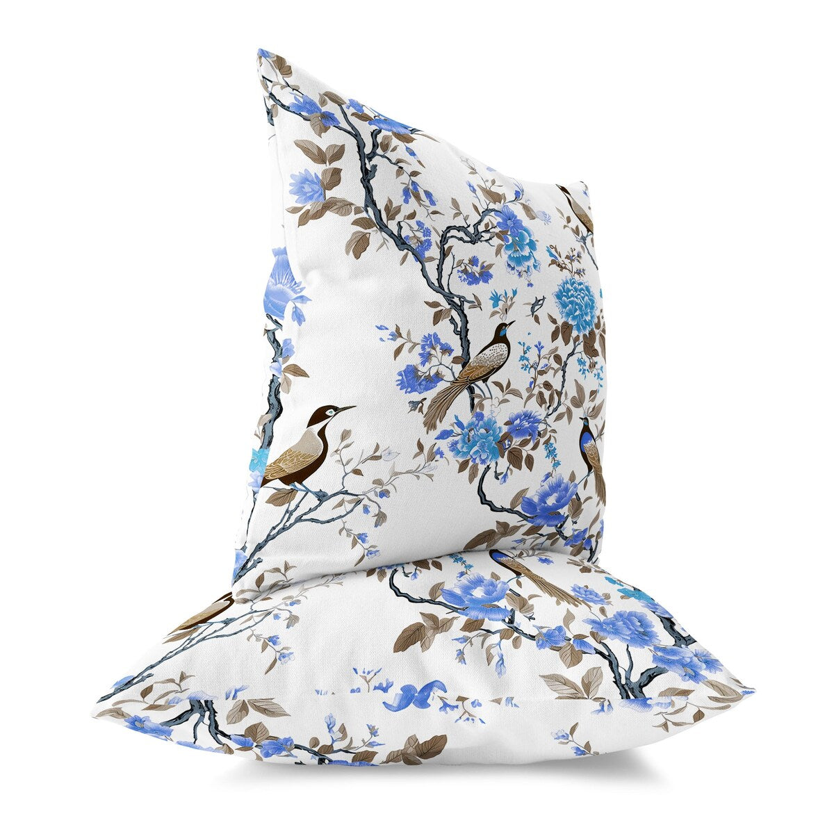 White And Blue Flight of the Forest Indoor/Outdoor Throw Pillow