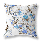 White And Blue Flight of the Forest Indoor/Outdoor Throw Pillow