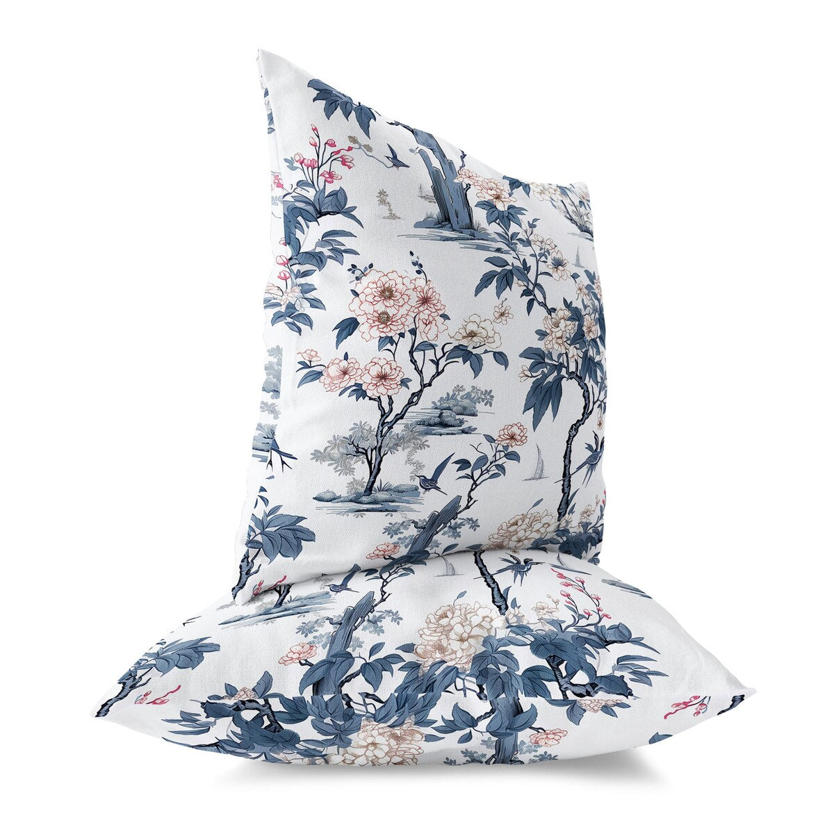 White And Blue Open Air Orchid Faux Suede Throw Pillow Zipper