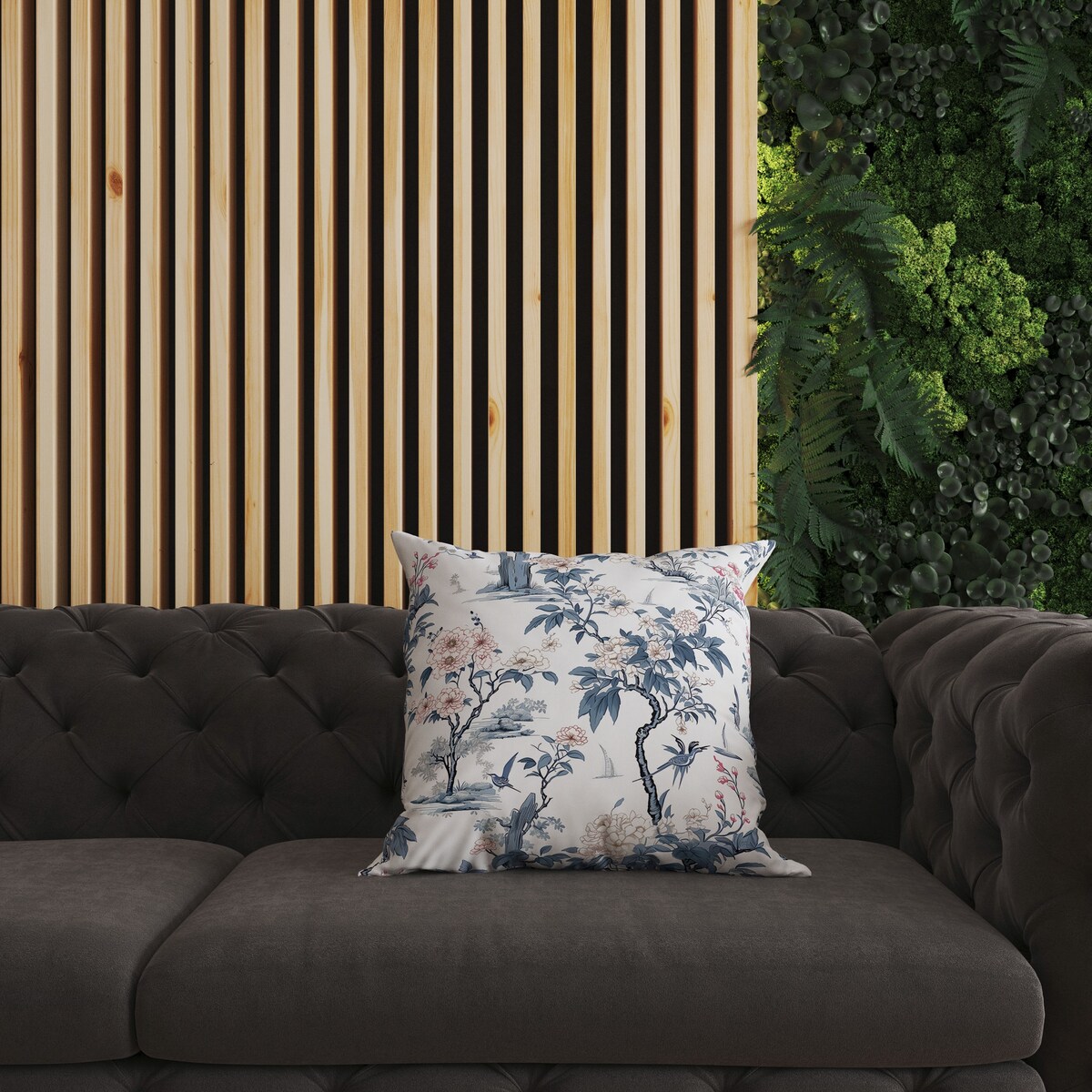 White And Blue Open Air Orchid Faux Suede Throw Pillow Zipper