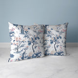 White And Blue Open Air Orchid Faux Suede Throw Pillow Zipper