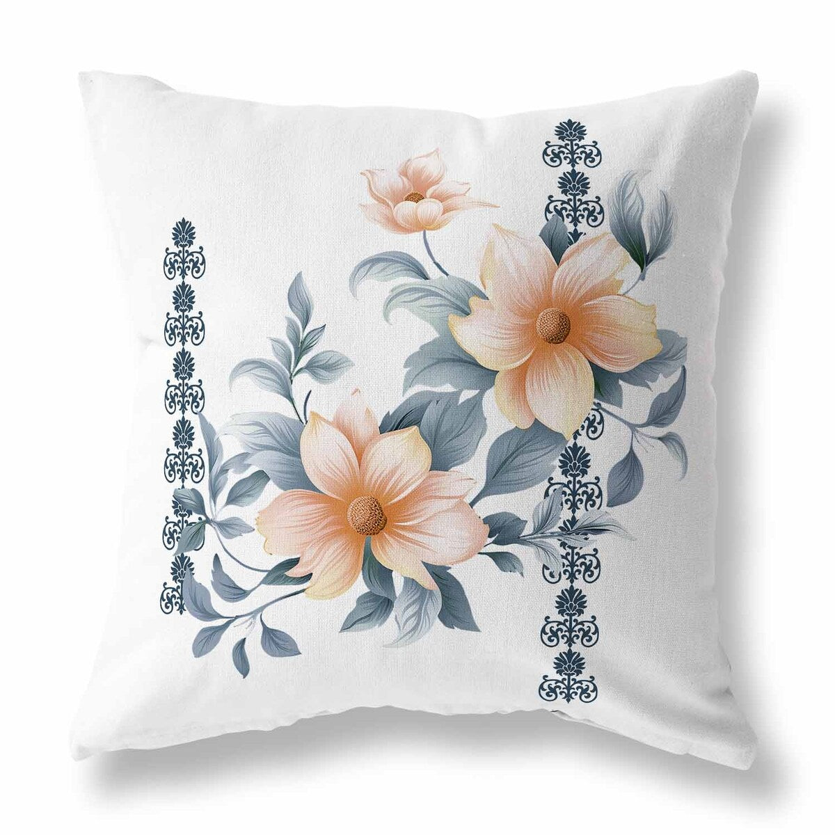 White And Blue Petal Perfection Indoor/Outdoor Throw Pillow