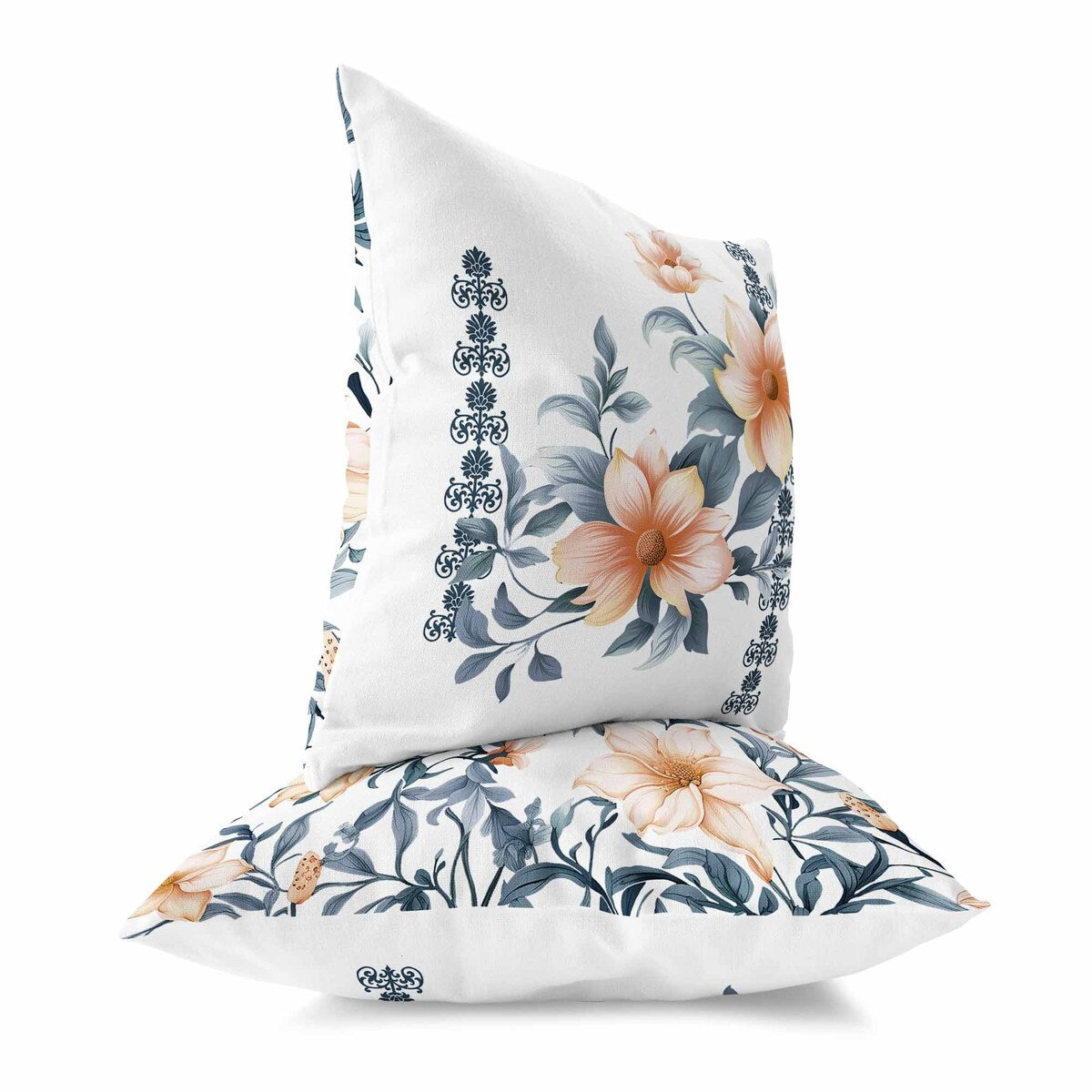 White And Blue Petal Perfection Indoor/Outdoor Throw Pillow