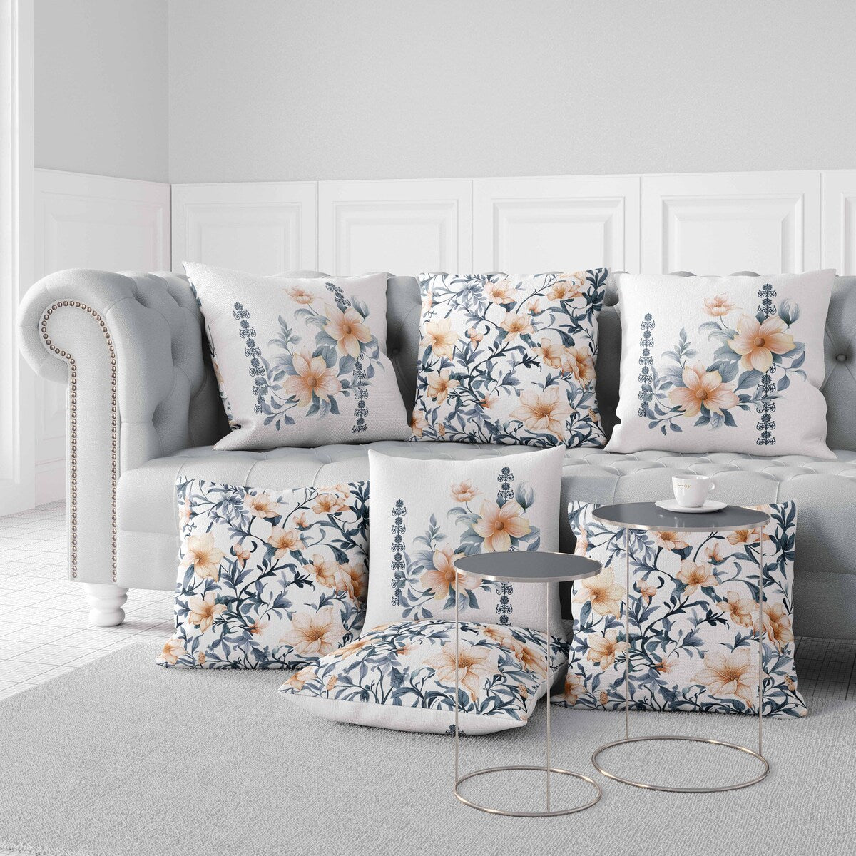 White And Blue Petal Perfection Indoor/Outdoor Throw Pillow