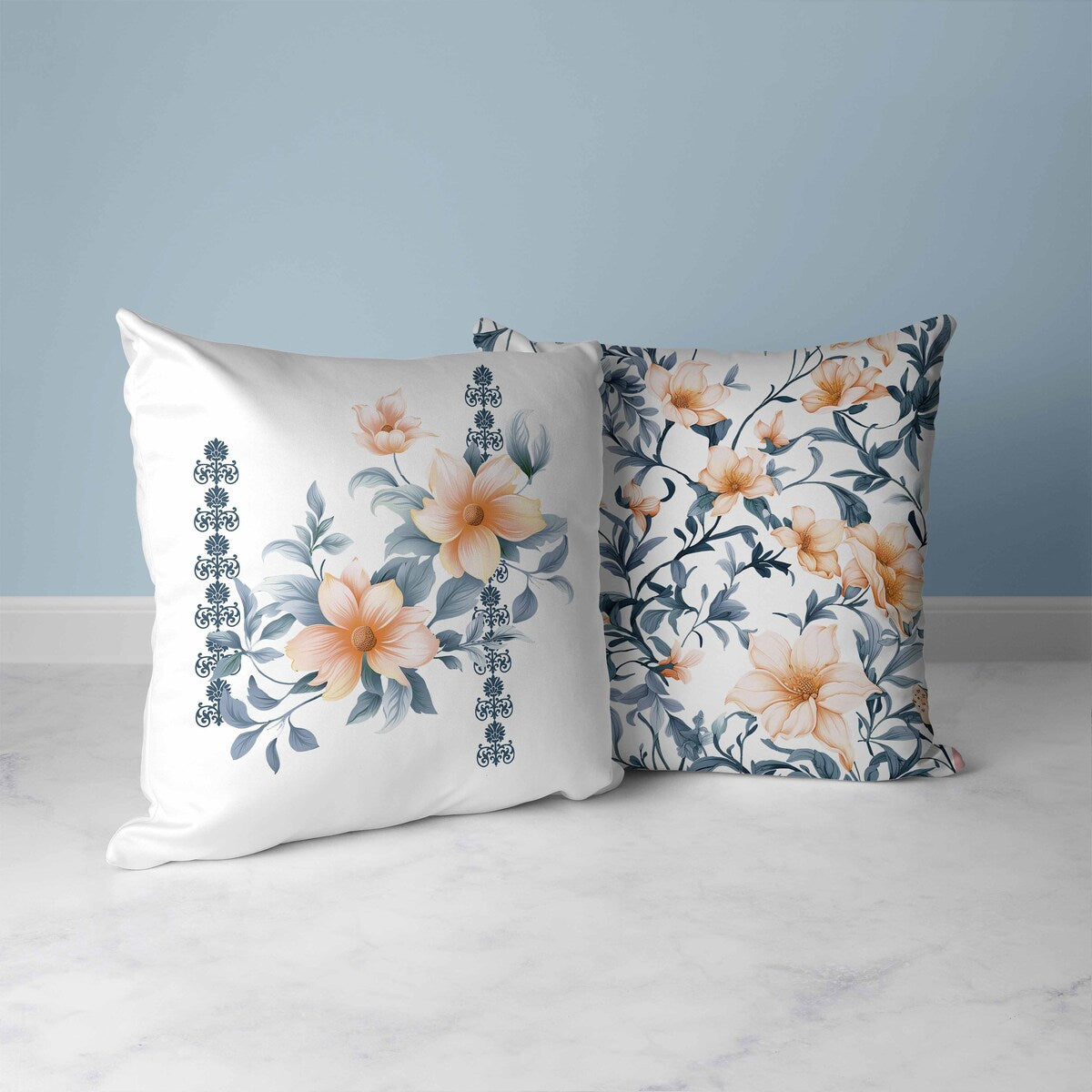 White And Blue Petal Perfection Indoor/Outdoor Throw Pillow