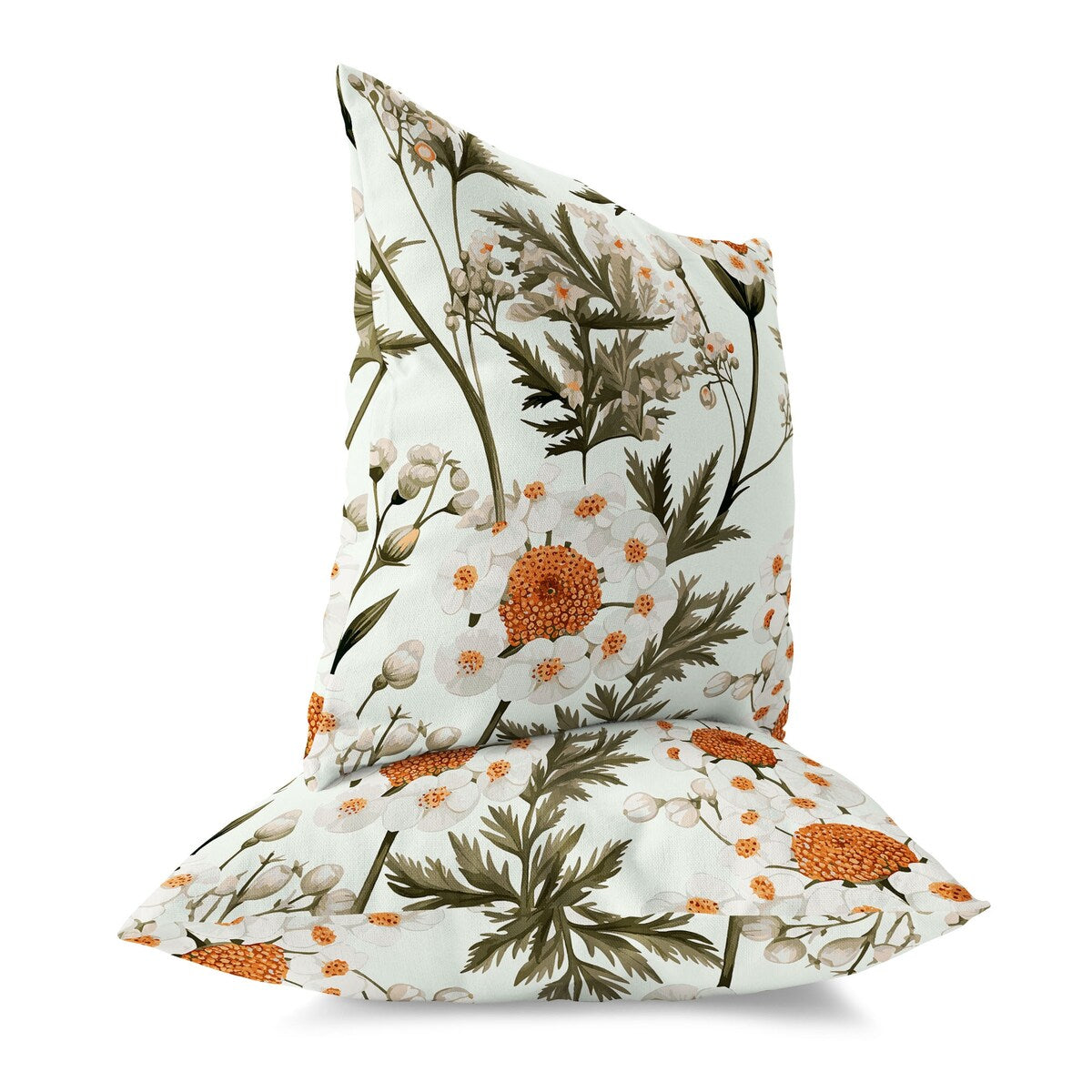 White And Olive Millefolium Harmony Indoor/Outdoor Throw Pillow