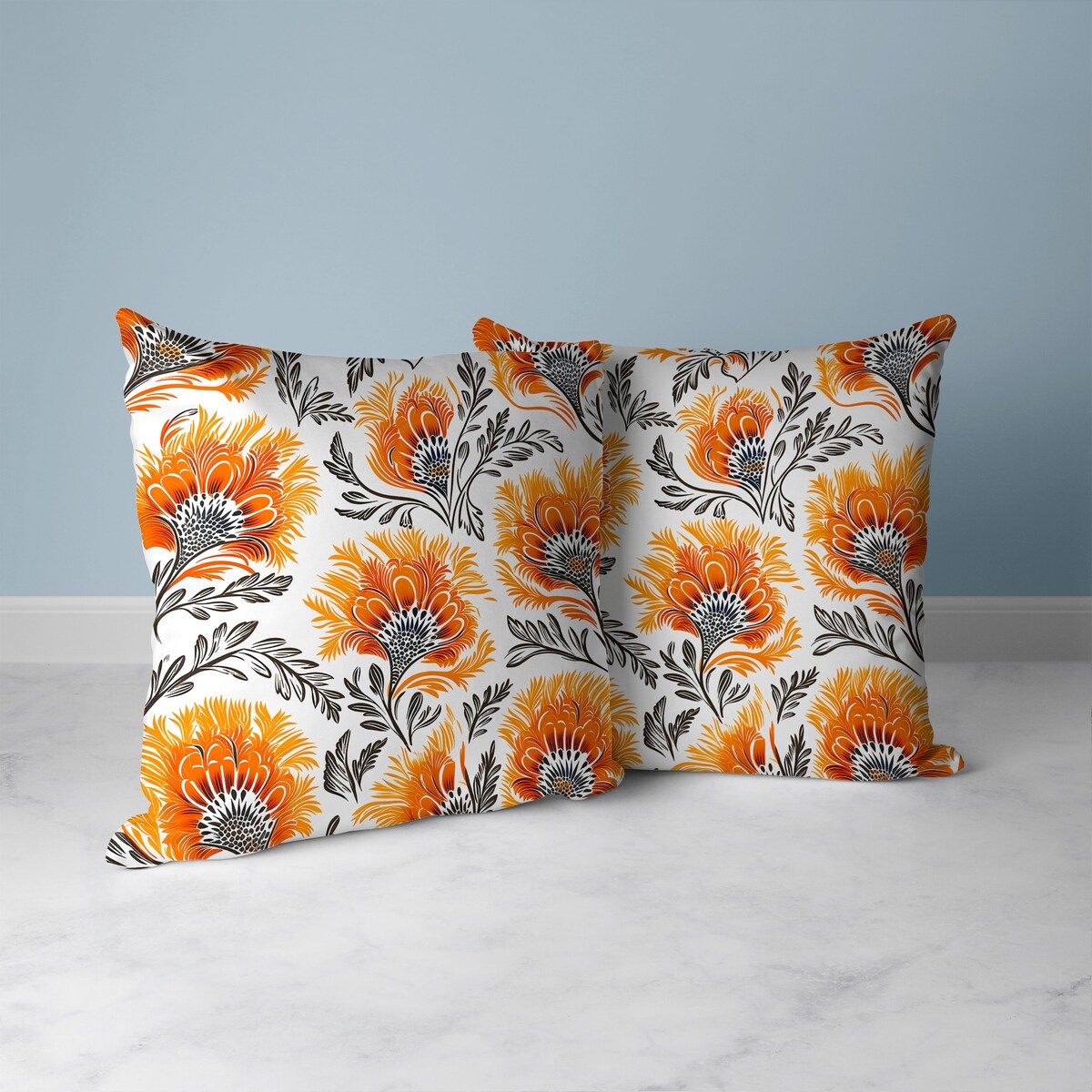 White And Orange Whimsical Wilds Faux Suede Throw Pillow