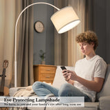 White Arc Floor Lamp, Modern Floor Lamp with Adjustable Lamp Head, Tall Pole Standing Lamp with On/Off Pedal Switch