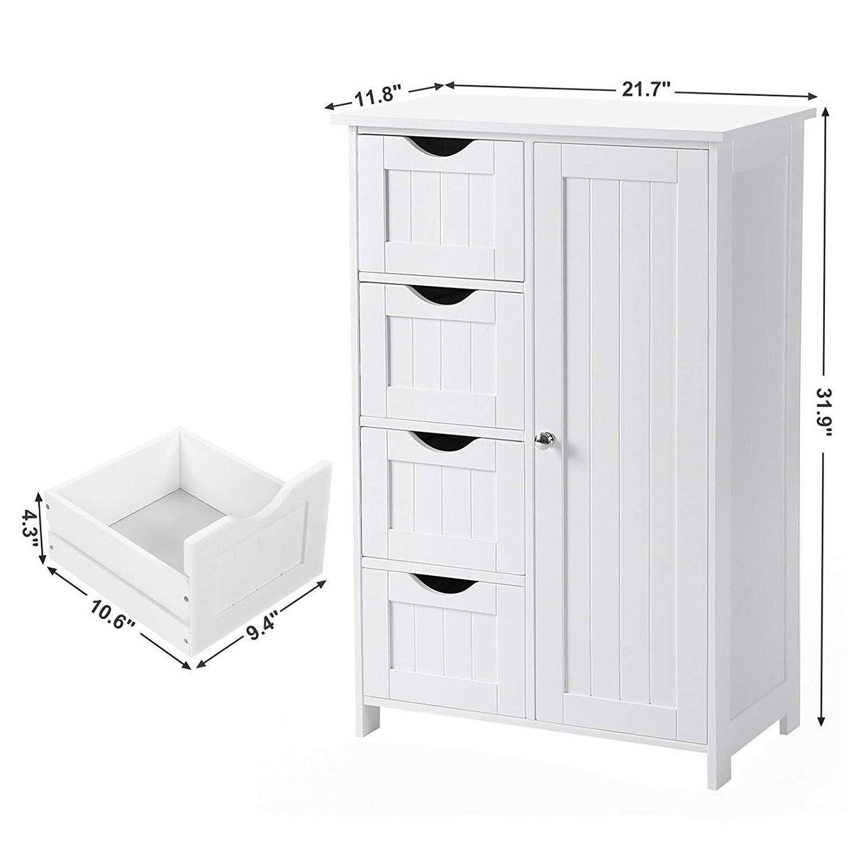 White Bathroom Storage Cabinet, Floor Cabinet with Adjustable Shelf and Drawers