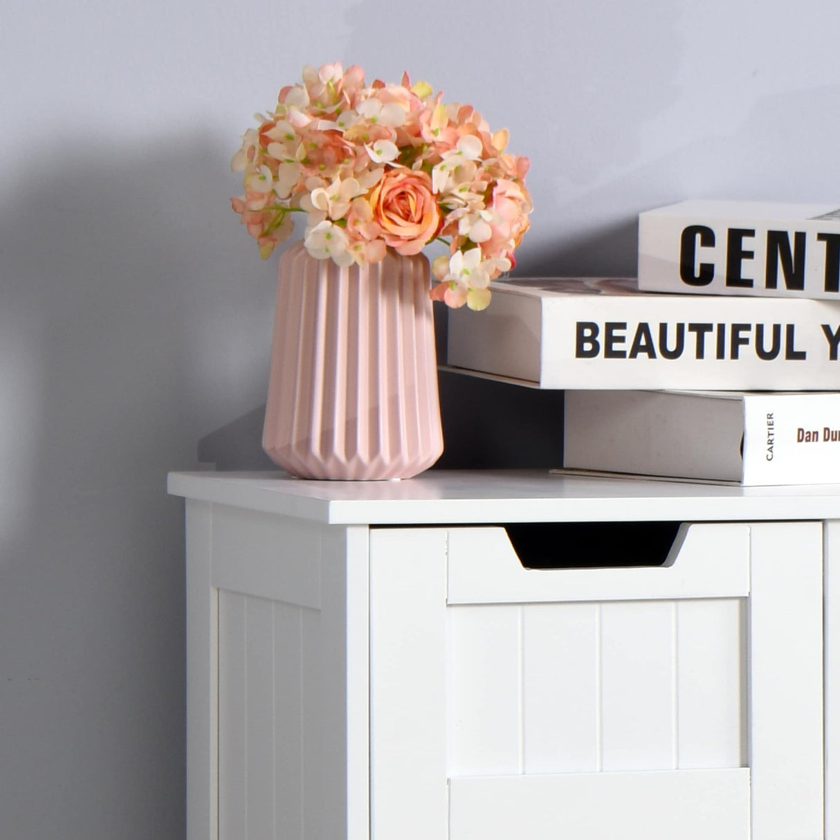 White Bathroom Storage Cabinet, Floor Cabinet with Adjustable Shelf and Drawers