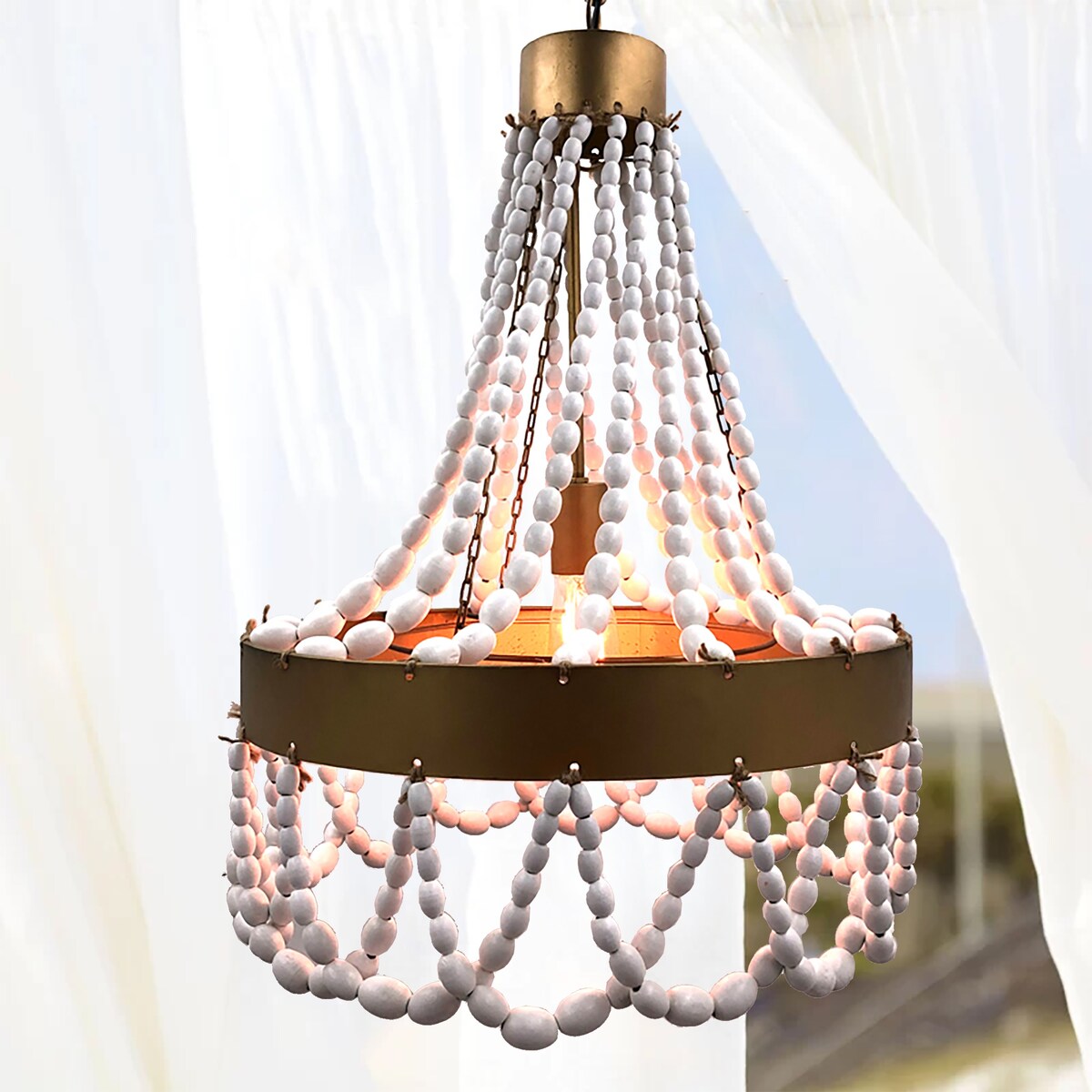 White Beaded Retro Pendant Light - 18.4"x 18.4"x 26.4"