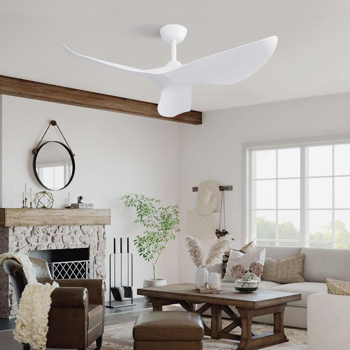 White Ceiling Fan No Light w/ Remote Control, 38" Reversible DC Motor Ceiling Fan with 6-Speed & Timer for Living Room Bedroom