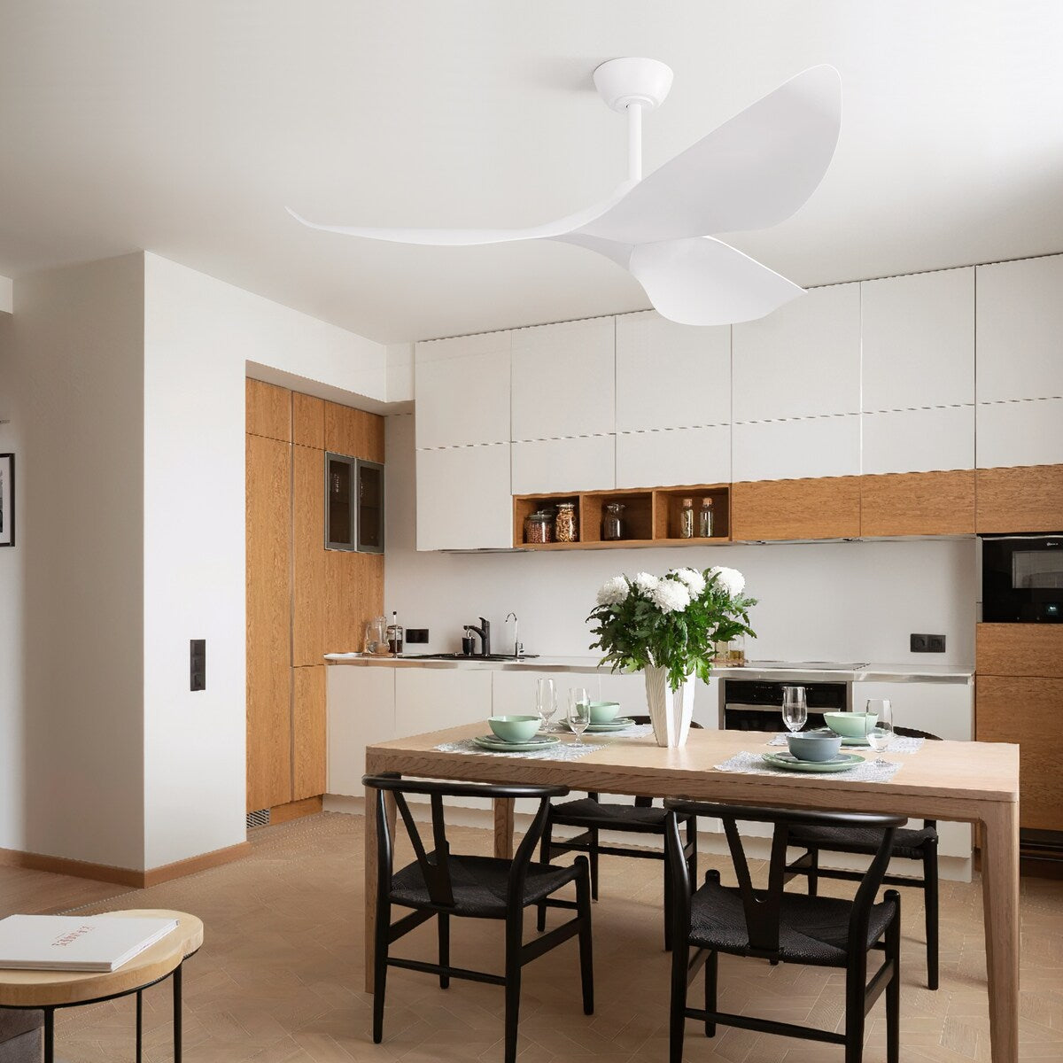 White Ceiling Fan No Light w/ Remote Control, 38" Reversible DC Motor Ceiling Fan with 6-Speed & Timer for Living Room Bedroom