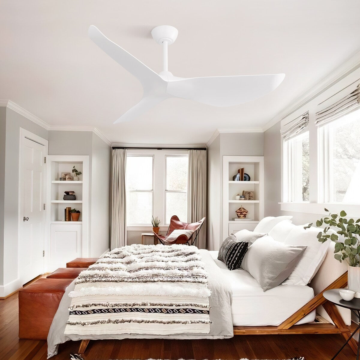 White Ceiling Fan No Light w/ Remote Control, 38" Reversible DC Motor Ceiling Fan with 6-Speed & Timer for Living Room Bedroom