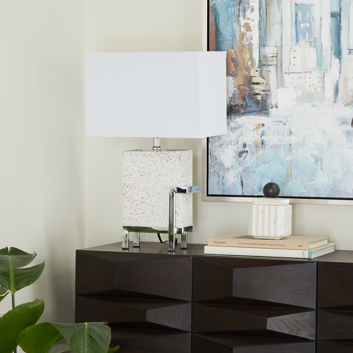 White Cement Transitional Table Lamp - 10 x 18 x 25