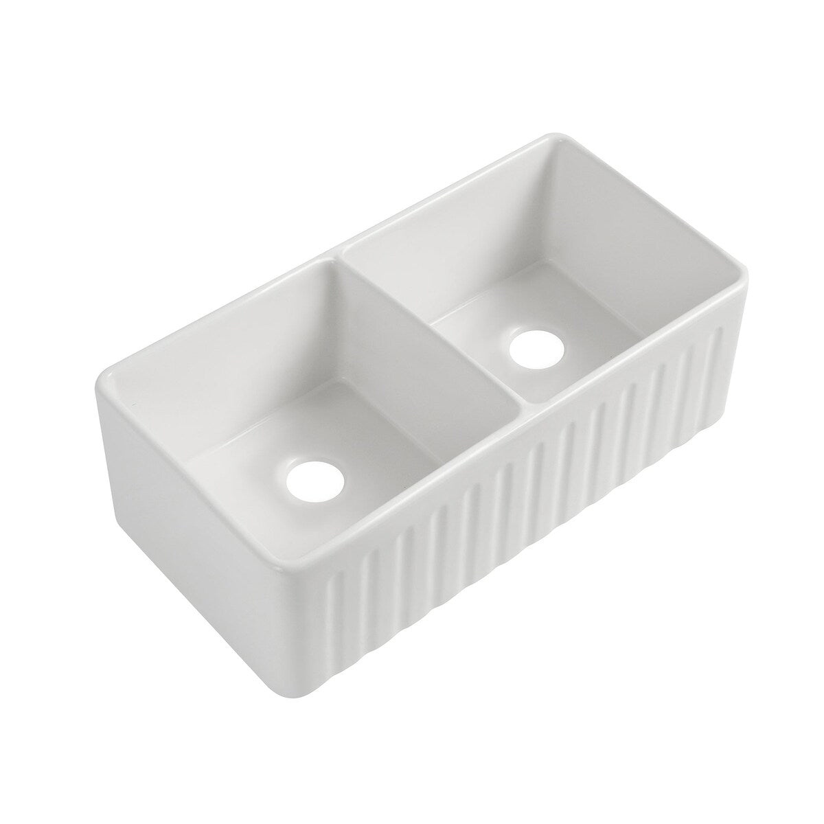 White Ceramic 33 in. Double Bowl Farmhouse Apron Kitchen Sink with Basket Strainer